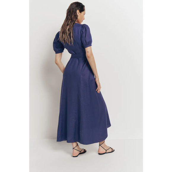 NWT Reformation Weiss Linen Wrap Midi Dress Danube Blue Women's Size XL - Picture 4 of 11